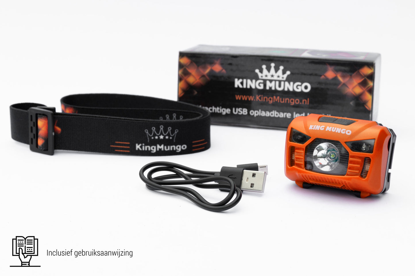 Oranje Hoofdlamp Oplaadbaar - King Mungo KMHL009 (met Sensor & Rood Licht)